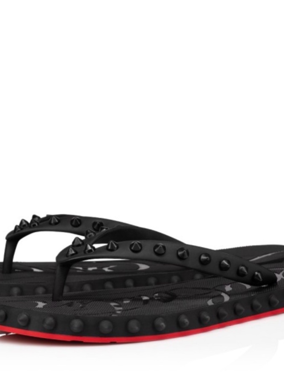 Christian Louboutin Black Studded Thong Sandals with Red Sole Edge - Picture 4 of 8